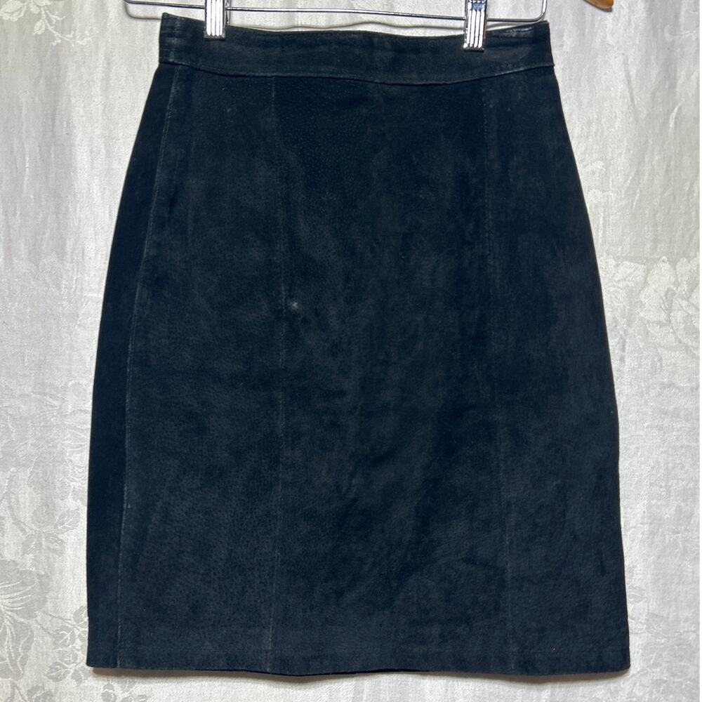 Cayenne Vintage Suede Pencil Skirt 3 4 Black Leather Lined Back Slit